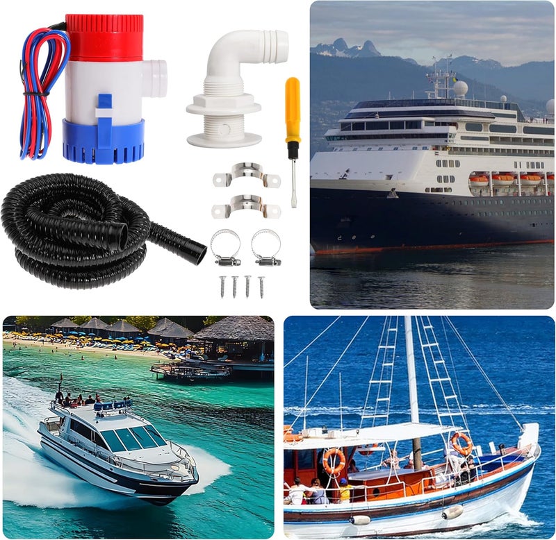 Ciweisah Boat Bilge Plumbing Kit 1-1/8 Inch Dia 12V Non-automatic Bilge Pump kit 1100 GPH with 6FT PVC Bilge Pump Hose (90 Degree Elbow) - Image 5